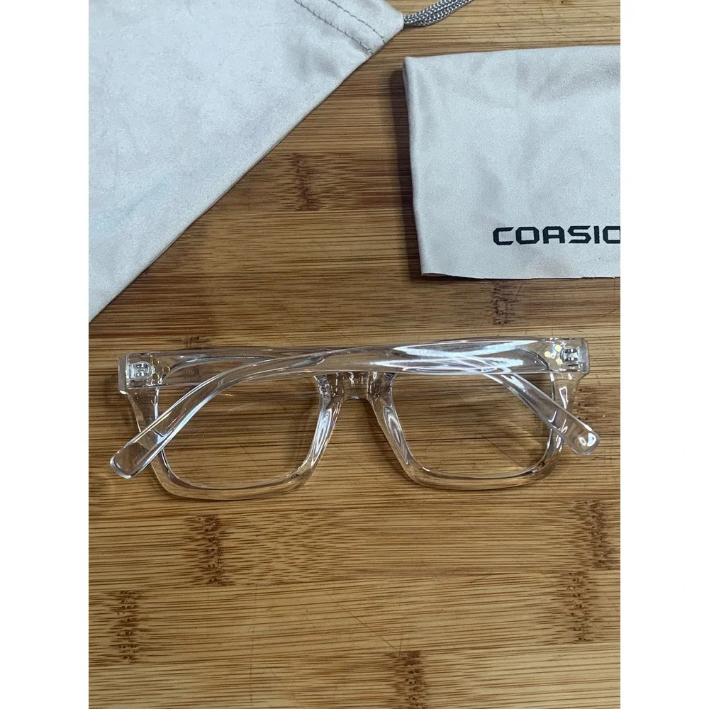 COASION Clear Frame Square Non-Prescription Glasses Premium Acetate Medium Size